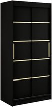 InspireMe - Kledingkast met 2 schuifdeuren, Modern-stijl, Een kledingkast met planken (BxHxD): 100x200x62 - KAIR V1 100 Zwart Mat + Gouden met 2 lades