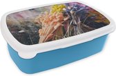 Broodtrommel Blauw - Lunchbox - Brooddoos - Droogbloemen - Kleuren - Stilleven - 18x12x6 cm - Kinderen - Jongen
