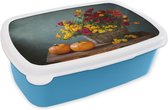 Broodtrommel Blauw - Lunchbox - Brooddoos - Mand - Pompoen - Chrysant - 18x12x6 cm - Kinderen - Jongen