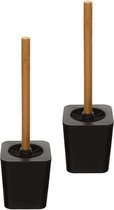 5Five - WC-/toiletborstels houder zwart kunststof/bamboe 38 cm - Set 2x