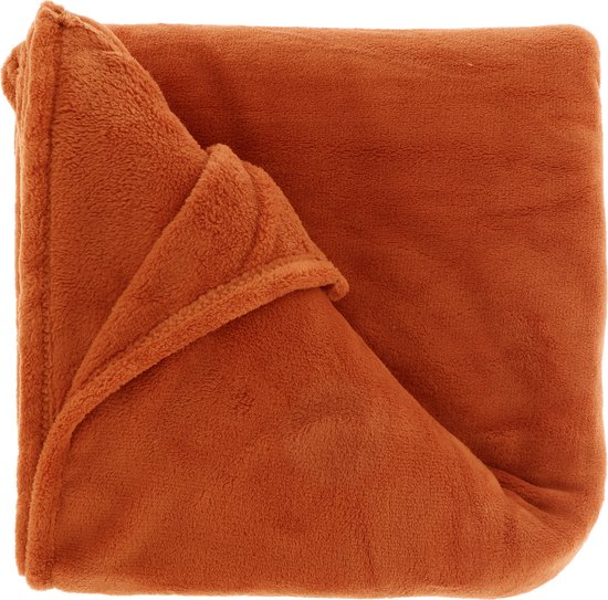 Plaids/dekens fleece 2 stuks terra cotta polyester 150 x 200