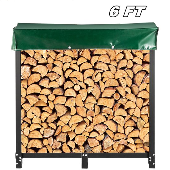 AJART Indoor brandhout log rek: zware outdoor brand hout log opslag houder - 32 inch metalen houten houder voor open haard of kachel - zwart indoor brandhout rek