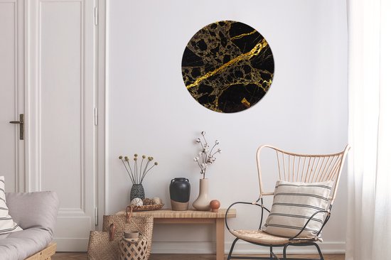 Wall Circle - Wall Circle Indoor - Marbre - Zwart - Or - Trendy - ⌀ 60 cm - Décoration murale - Peintures Ronds