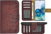 Samsung Galaxy S20FE hoesje - Bookcase - Samsung S20 FE Book Case Wallet Echt Leer Croco Bordeauxrood Cover
