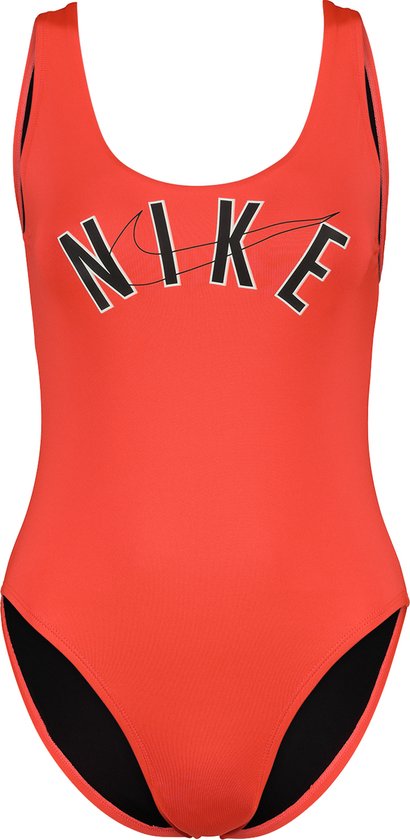 Nike badpak Dames model U-Back One Piece - RoodOranje/Zwart - Maat S