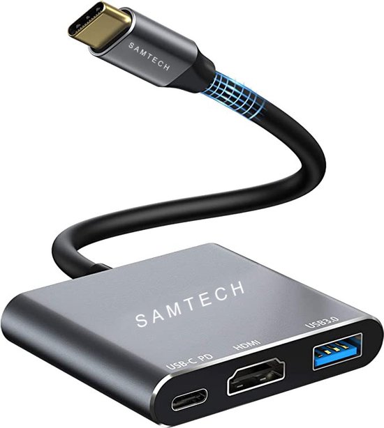 SAMTECH USB-C naar HDMI 3 in 1 adapter - 4K @60hz - 100W opladen - Space Grey