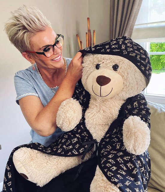 Robe de chambre fine dames - bleu - ours - capuche - sans cache-cœur - pour pyjama - taille M