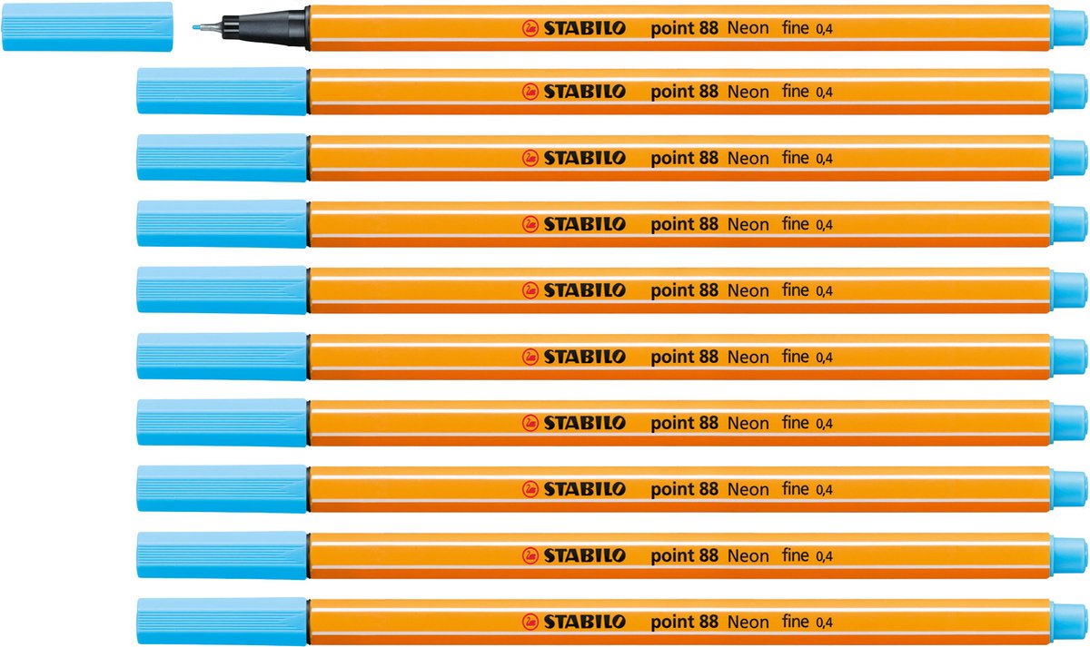 STABILO point 88 - Premium Fineliner - Fine 0,4 mm – Neon Blauw– Doos 10 stuks