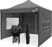 Tente de réception MaxxGarden Easy-up 3x3 m - Parois latérales - Incl. Sacs lestés - Cadre pliable - Imperméable - Résistant aux intempéries - Sac de transport - Gris foncé