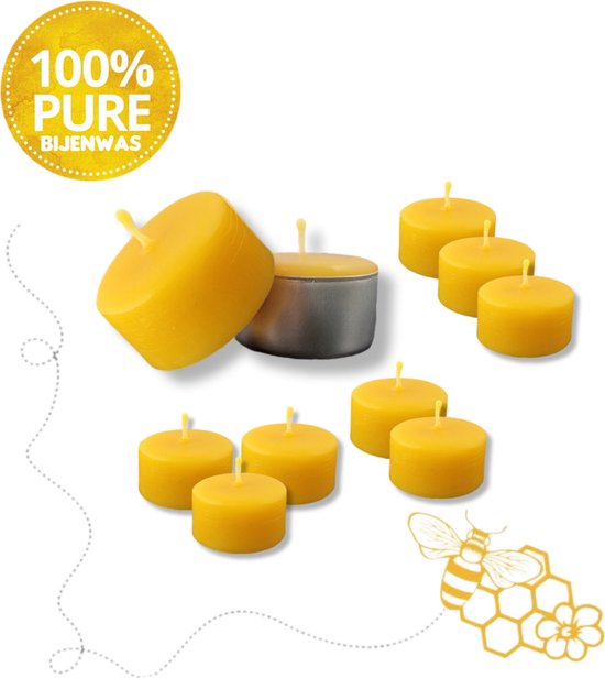 10 handgemaakte theelichten van 100% pure bijenwas - zuiver - handmade - duurzaam - natuurlijk - luchtzuiverend - kerst
