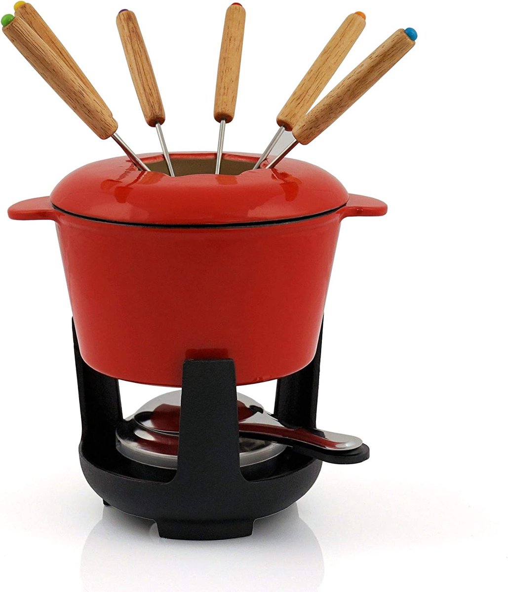 BBQ-Toro Fonduetopf 13-teiliges Gusseisen Fondue Set für 6 Personen, 1