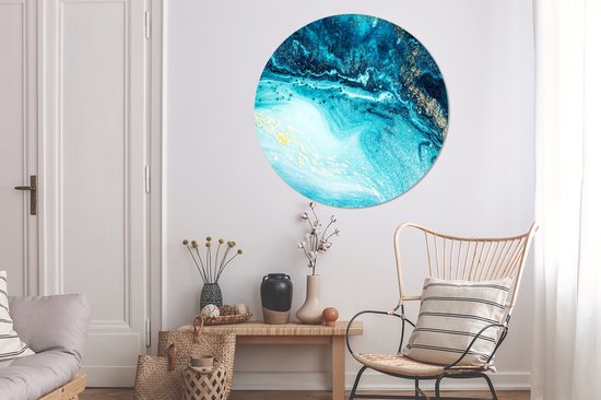WallCircle - Wall Circle - Wall Circle Indoor - Aspect Marbre - Blauw - Or - Luxe - Glitter - Marbre - 120x120 cm - Décoration murale - Peintures Ronds XXL