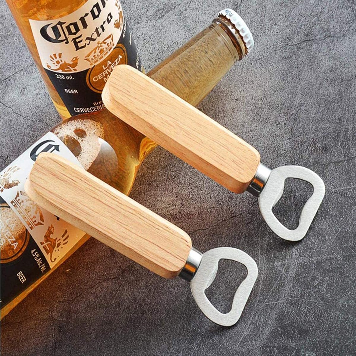 3 stuks houten handvat flesopener voor bier, frisdrank bier flesopener draagbare duurzame natuurlijke houten flesopener geweldig cadeau voor mannen
