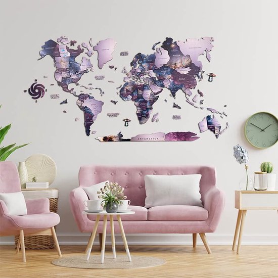 Wereldkaart en bois 3D - Sirius - L (150 x 90 cm)