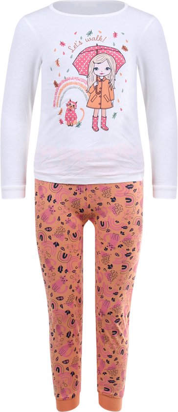 Super leuke meisjes pyjama LETS WALK met Paraplu van het bekende merk PEBBLE STONE maat 110