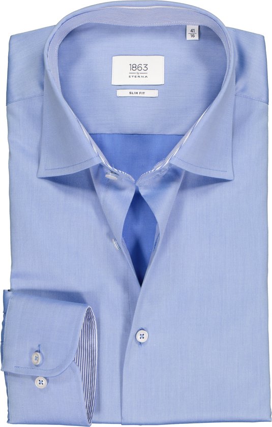 ETERNA 1863 slim fit premium overhemd - 2-ply twill heren overhemd - blauw (contrast) - Strijkvrij - Boordmaat: 38