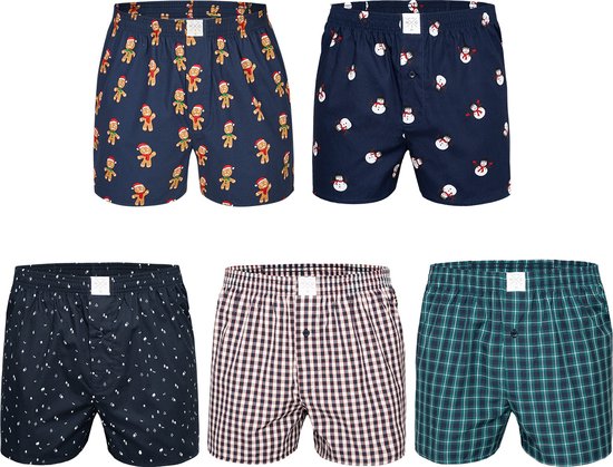 MG -1 Wide Boxer Shorts Noël Print Men 5-pack Multipack Blauw - Taille M - Boxer Boxers homme