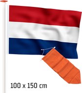 NR 109+51: Nederlandse vlag Nederland 100x150 cm Marineblauw + Oranje wimpel 175 cm. Premium kwaliteit! Vlaggenset geschikt voor gevelstok.