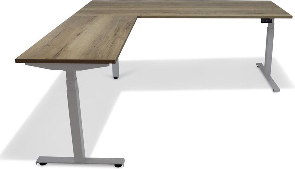 Roomforthenew Heathrow Hoek - Bureau - Bureautafel - Gaming bureau - Computertafel - Hoekbureau – Natuur eiken - Verstelbaar bureau - Gaming Desk - Bureau tafel - Hoekbureau verstelbaar - Zit sta bureau elektrisch – Aluminium onderstel
