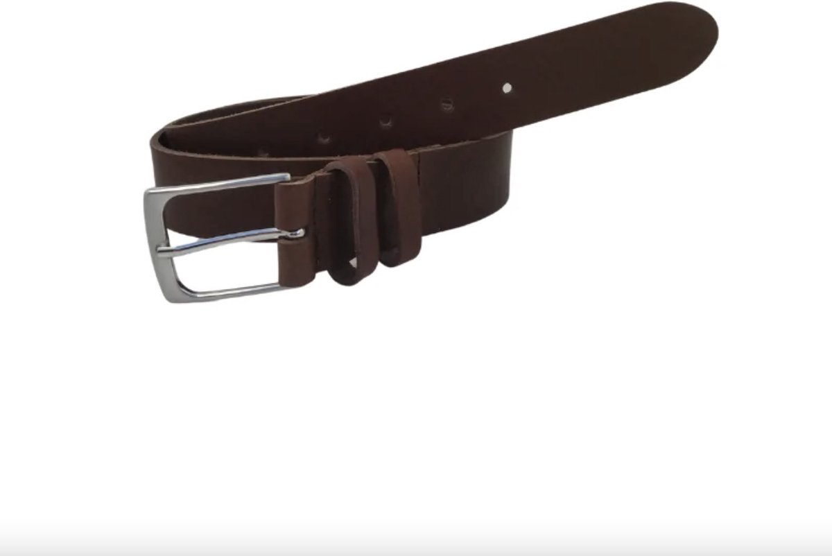 Leren broekriem 3,5 cm - Leren riem heren - Donkerbruin - Nikkelvrije gesp - Maat 115