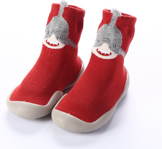 Anti-slip schoenen - Sok sloffen - Eerste loopschoentjes van Baby-Slofje - Rood haai - maat 18/19