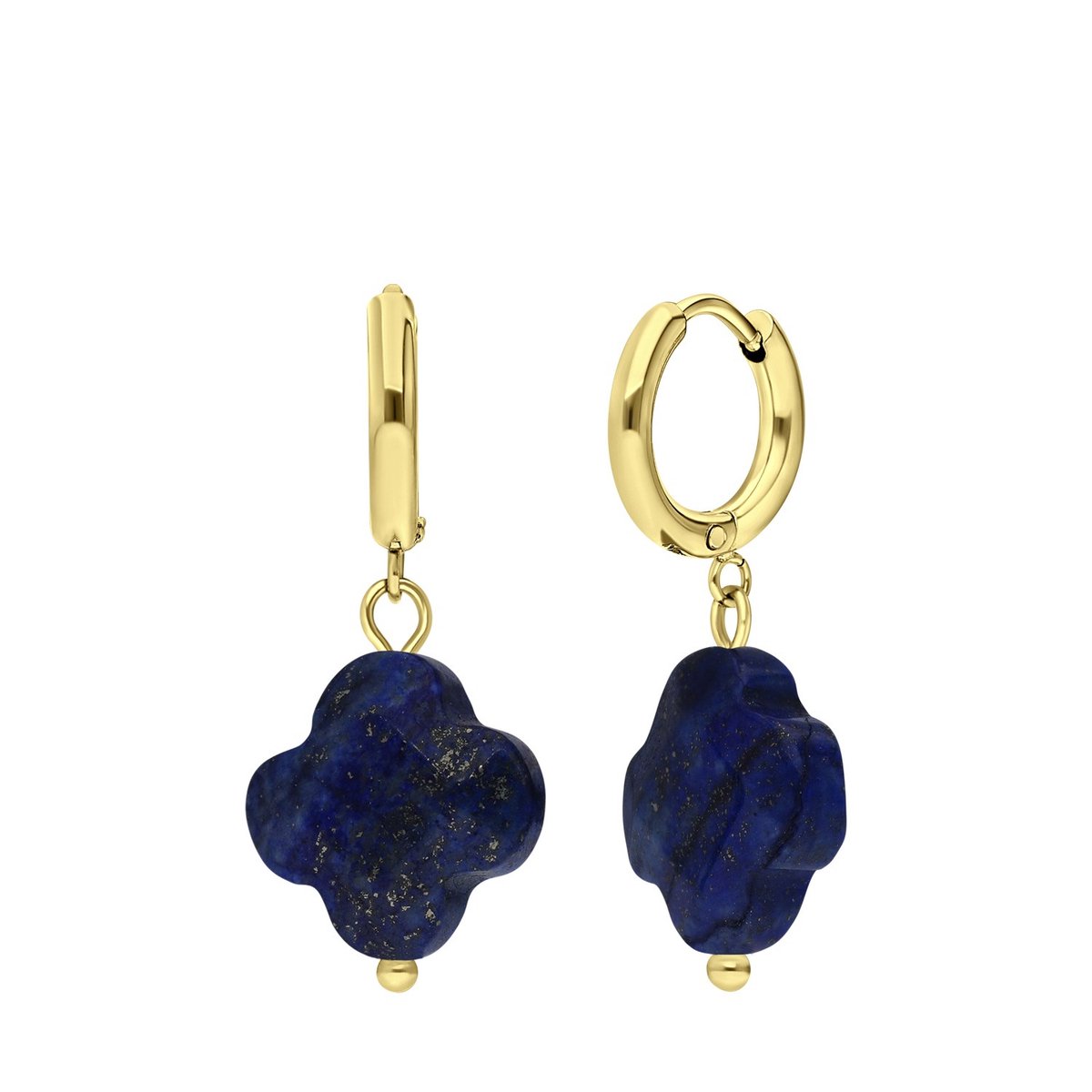 Lucardi - Dames Goldplated oorbellen lapis lazuli - Oorbellen - Cadeau - Staal - Goudkleurig