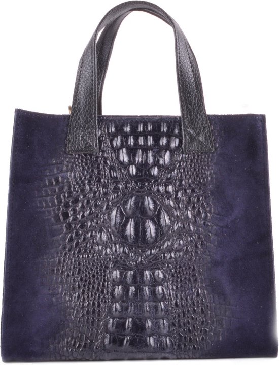 Dames Lederen Handtas /Made in Italië/Kroko print/ Donkerblauw