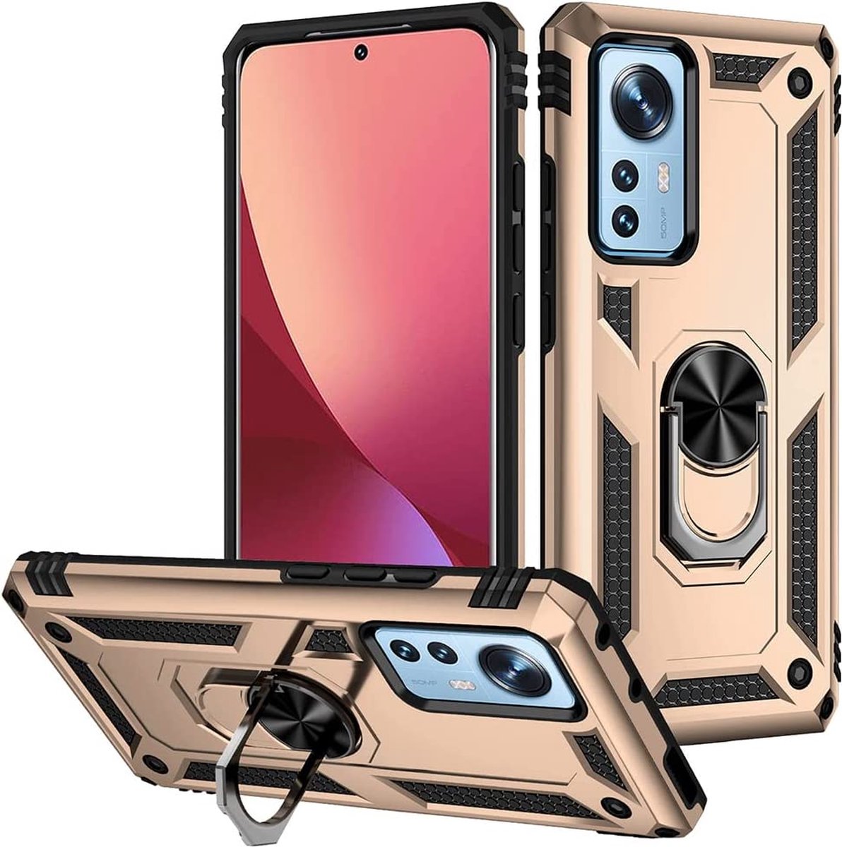 Anti-Shock Hybrid Ring Armor Hoesje Geschikt voor: Xiaomi 12 Pro - goud
