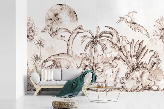 Papier Peint - Papier Papier peint photo Dino - Enfants - Décoration Jungle - Largeur 360 cm x Hauteur 240 cm