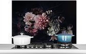 Spatscherm keuken 100x65 cm - Kookplaat achterwand Bloemen - Vintage - Pastel - Zwart - Boeket - Muurbeschermer - Spatwand fornuis - Hoogwaardig aluminium