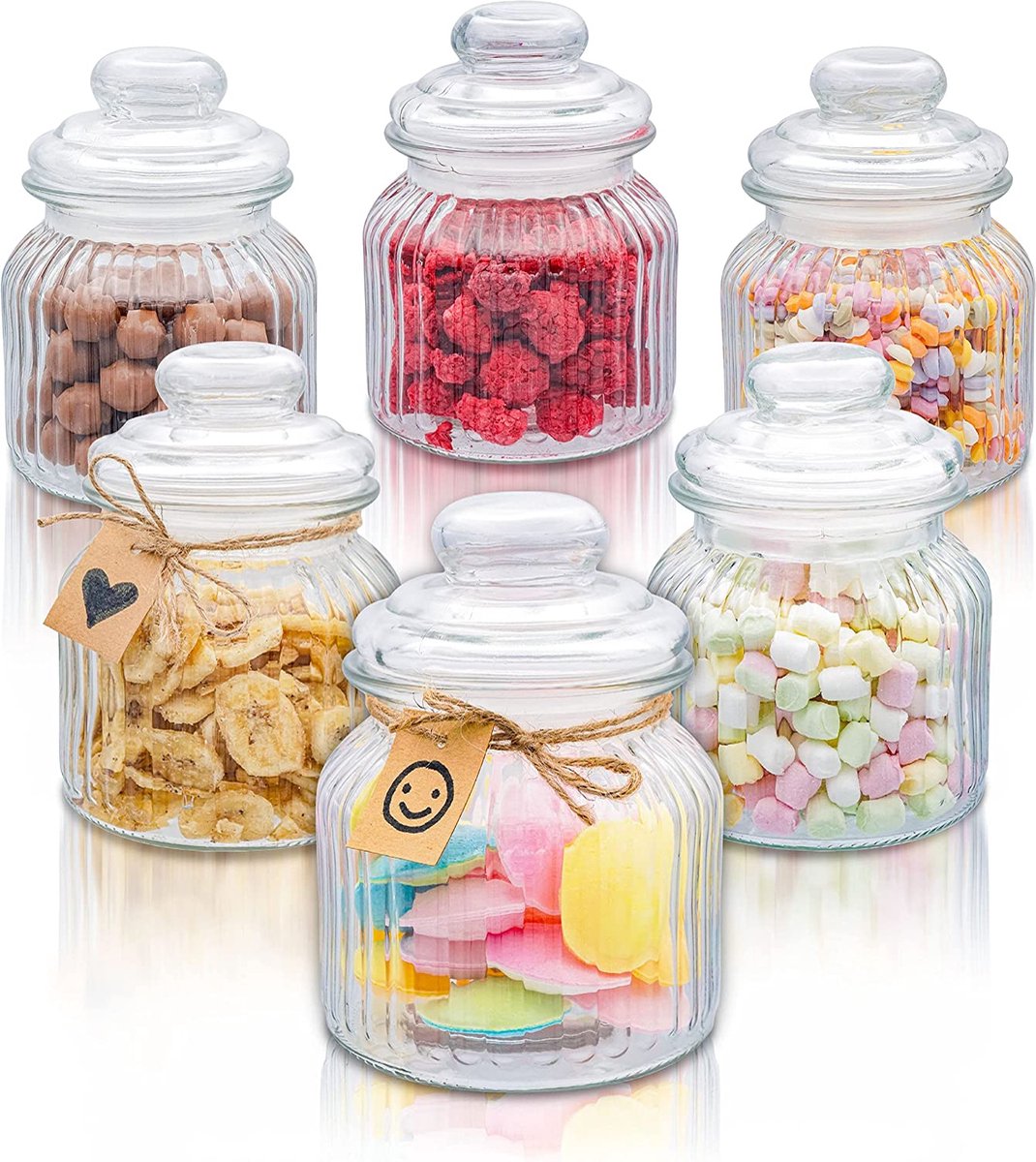 Praknu 6 Candy Bar Jars 700ml - Luchtdicht - Vintage Biscuit Jar met Deksel en Etiketten