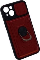 Geschikt voor iPhone 13 hoesje met pashouder - camera bescherming cover en ring houder – Rood – oTronica