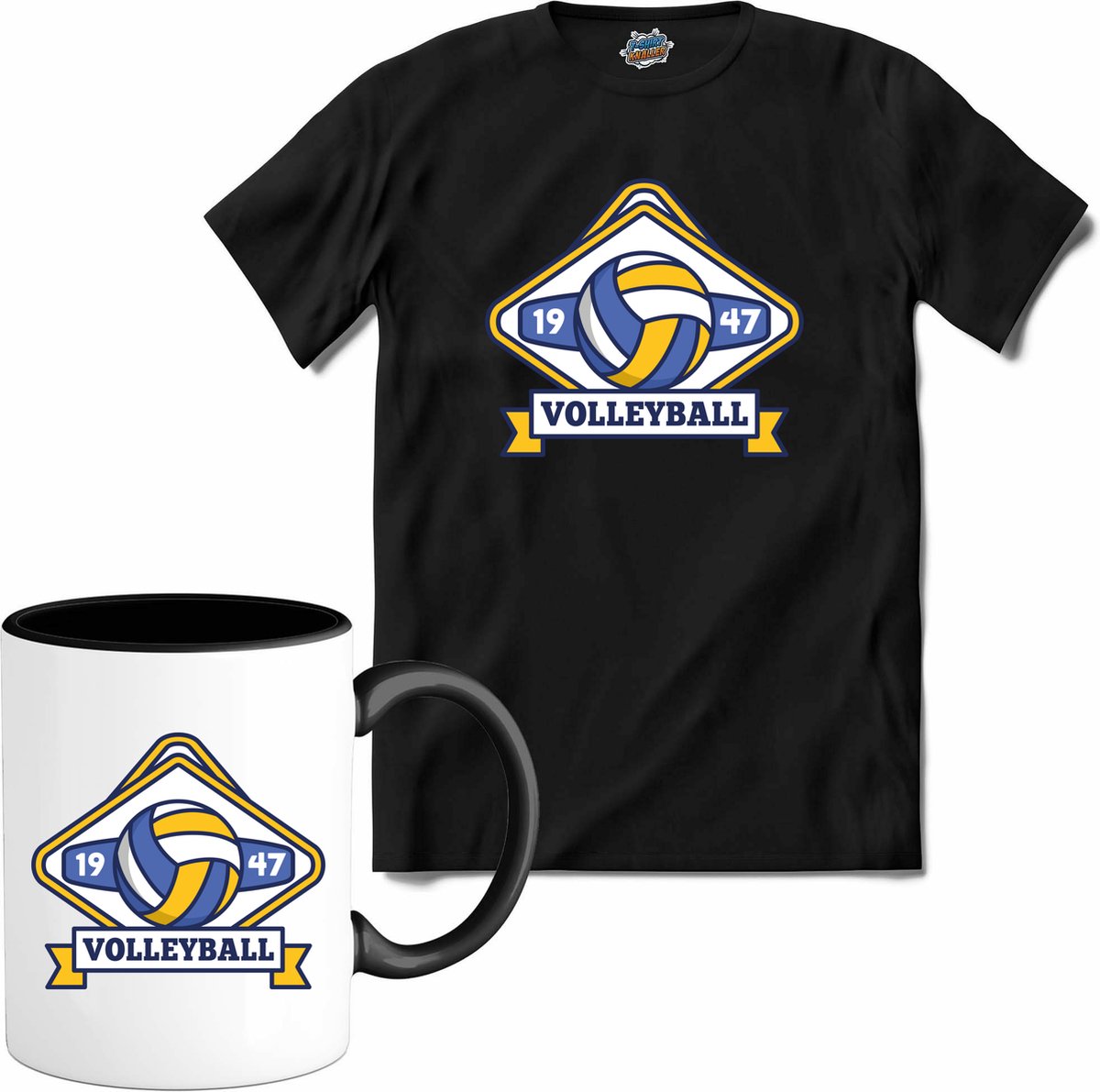 Volleybal sport - T-Shirt met mok - Heren - Zwart - Maat XL
