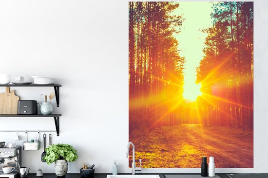 Stickers muraux - Film autocollant - Coucher de soleil - Arbres - Forêt - Nature - 120x160 cm - Film adhésif - Stickers muraux Chambre d'enfant - Papier peint autocollant XXL