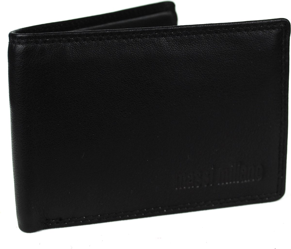 Massi Miliano Portemonnee ( klein Model) Unisex Nappa leer - Zwart - (RG-2501-6) - Billfold- 10x2x7.5 CM -