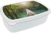 Broodtrommel Wit - Lunchbox - Brooddoos - Jungle - Water - Brug - Natuur - Planten - 18x12x6 cm - Volwassenen