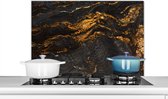 Spatscherm Keuken - Kookplaat Achterwand - Spatwand Fornuis - 90x60 cm - Marmer - Kalk - Zwart - Goud - Marmerlook - Luxe - Aluminium - Wanddecoratie - Muurbeschermer - Hittebestendig