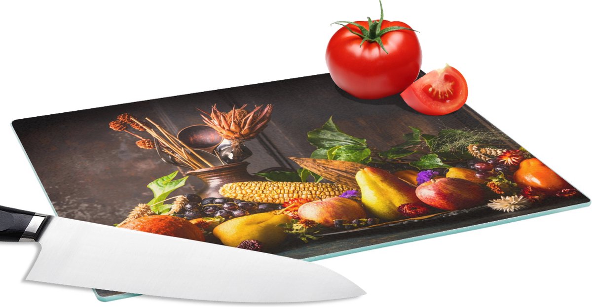 Glazen Snijplank - 28x20 - Groente - Fruit - Rustiek - Tafel - Snijplanken Glas