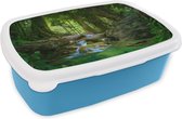 Broodtrommel Blauw - Lunchbox - Brooddoos - Jungle - Stenen - Water - Natuur - Planten - 18x12x6 cm - Kinderen - Jongen