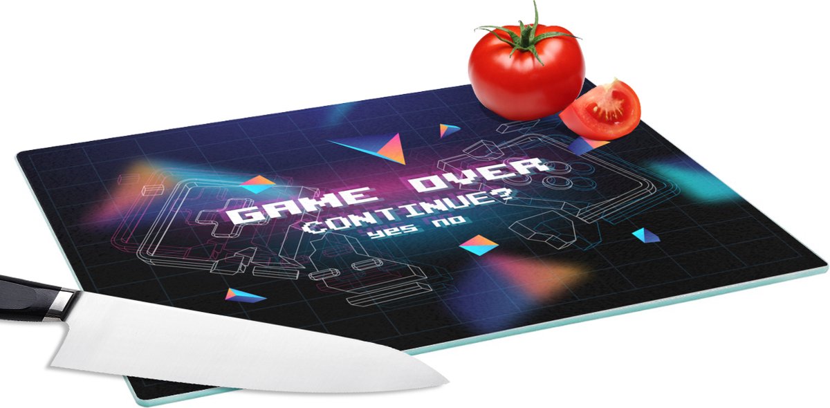 Glazen Snijplank - 39x28 - Gaming - Arcade - Game Over - Zwart - Blauw - Gamen - Snijplanken Glas