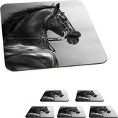 Onderzetters voor glazen - Paarden - Zwart - Portret - Dieren - 10x10 cm - Glasonderzetters - 6 stuks