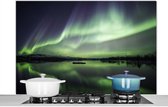 Spatscherm keuken 120x80 cm - Kookplaat achterwand Noorderlicht - Meer - IJsland - Groen - Bos - Sneeuw - Muurbeschermer - Spatwand fornuis - Hoogwaardig aluminium