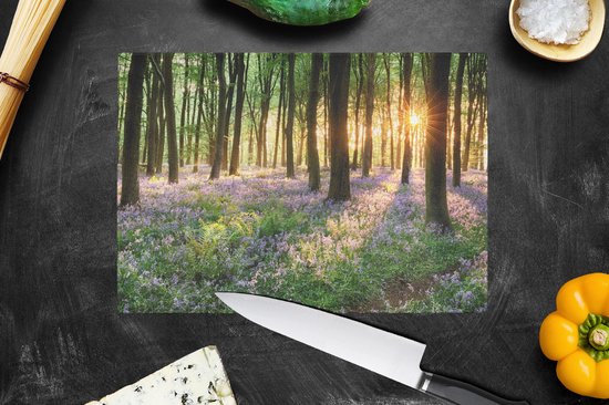 Planche à découper en Verres - 28x20 - Forêt - Fleurs - Lavande - Soleil - Violet - Nature - Planches à découper en Glas