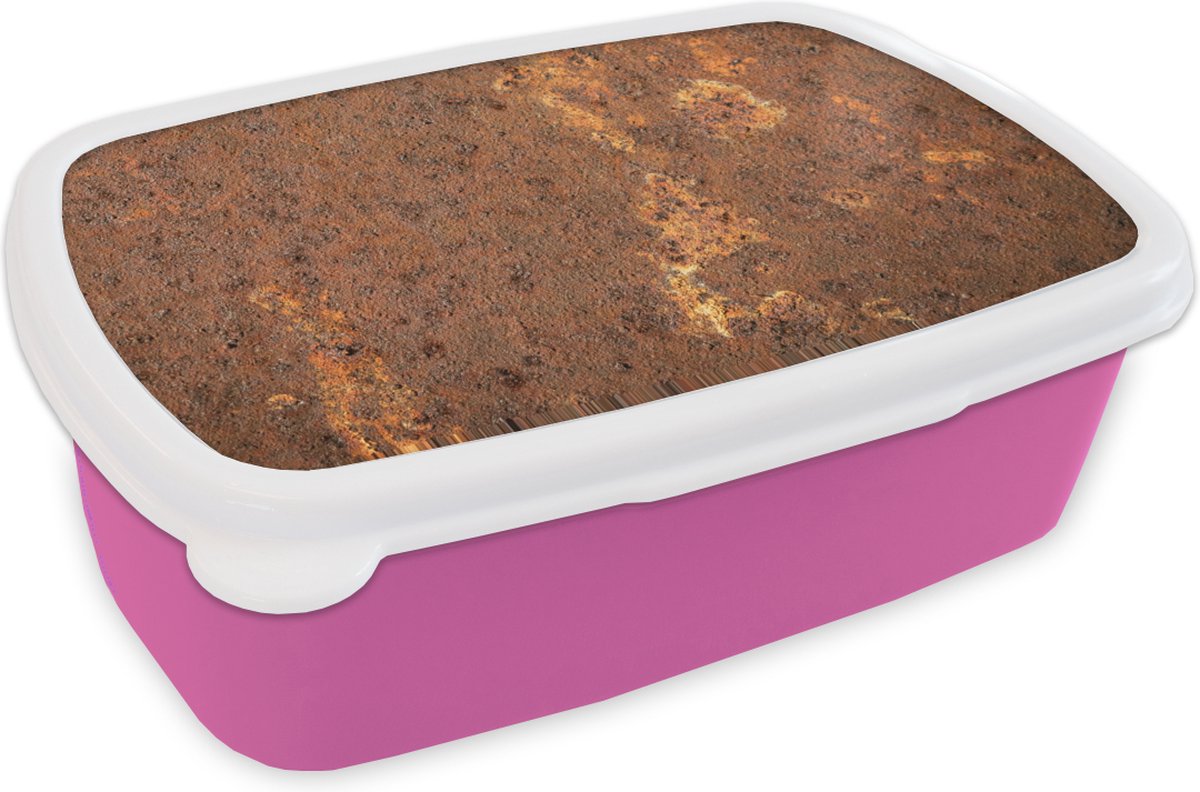 Broodtrommel Roze - Lunchbox - Brooddoos - Bruin - Oranje - Abstract - Vintage - Roest - Patroon - 18x12x6 cm - Kinderen - Meisje