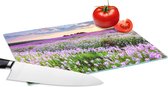 Glazen Snijplank - 28x20 - Bloemen - Lavendel - Paars - Lucht - Zonsondergang - Weide - Natuur - Snijplanken Glas
