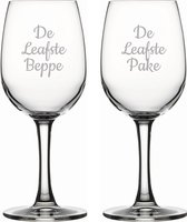 Gegraveerde witte wijnglas 26cl De Leukste Pake- De Leukste Beppe