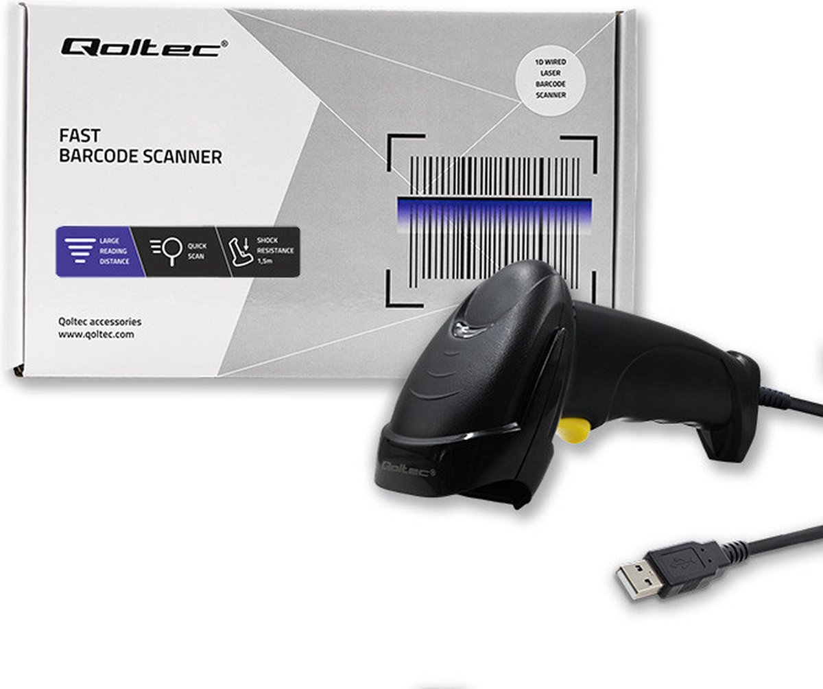 Qoltec Laserscanner 1D | USB | Zwart.