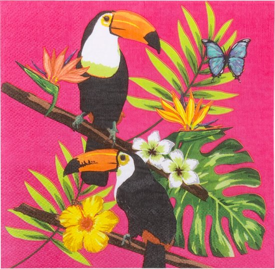 Boland - Set 20 papieren servetten Toekan - Tropisch - Themafeest - Tuinfeest - Verjaardag - Kinderfeestje