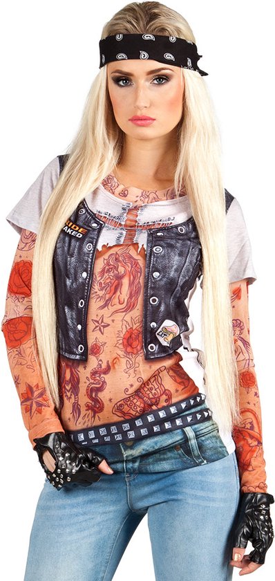 Boland - Fotorealistisch shirt Biker girl (L) - Volwassenen - Biker - Punk en Aso