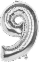 Boland - Folieballon '9' zilver (86 cm) 9 - Zilver - Cijfer ballon